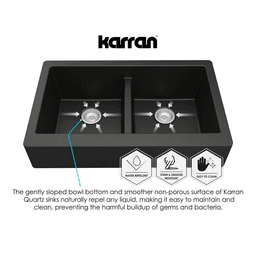 Karran QA-750 Quartz Double Bowl Apron Kitchen Sink Gray Small Bowl