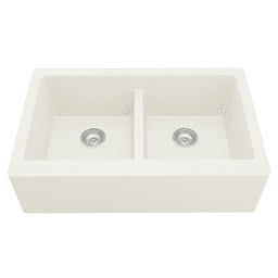 34" by 21-1/4" x 9" Karran QA-750 Quartz Under Mount Double Bowl Kitchen Sink in White