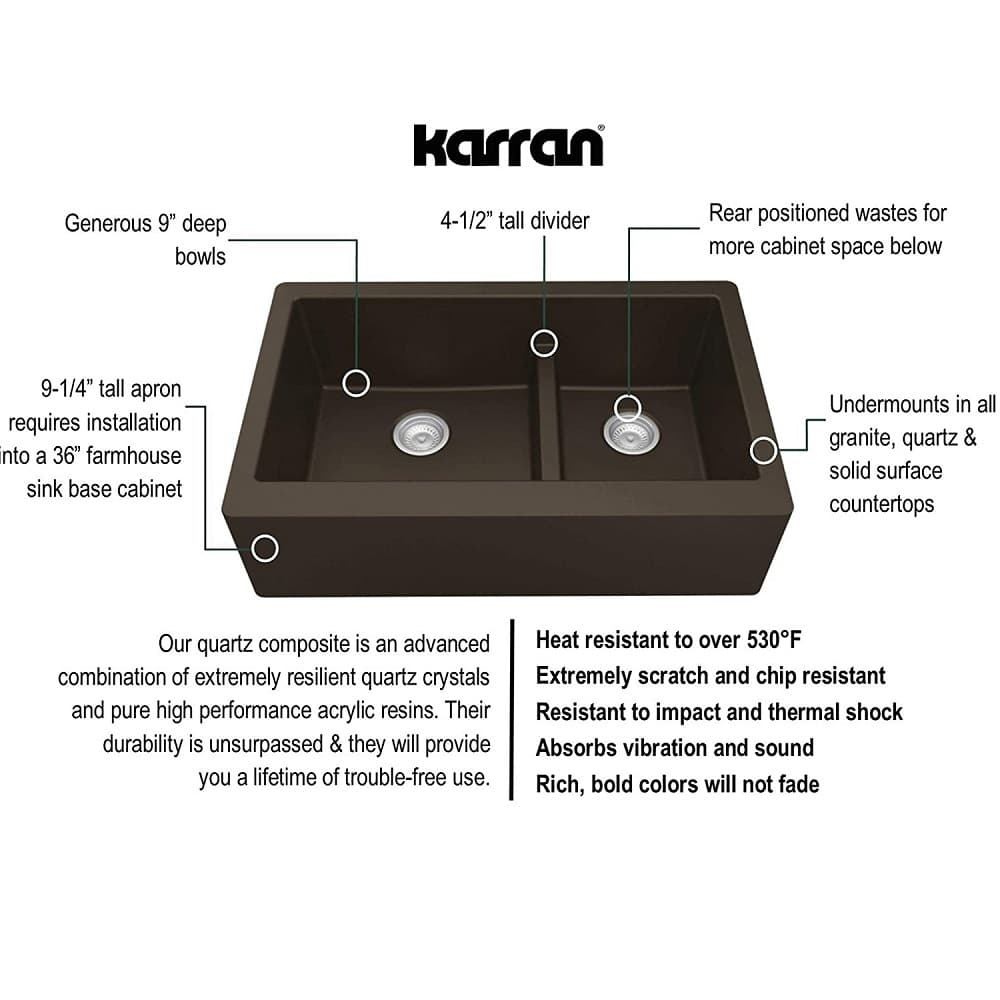 Large and Small Bowl Kitchen Sink, 34 x 21-1/4 x 9 inches