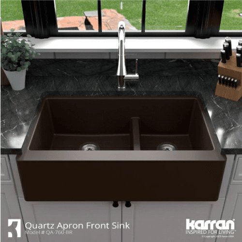 QA-760 Quartz Undermount Large/Small Bowl Kitchen Sink, 34" x 21-1/4" x 9", Brown Alt 3 - Image