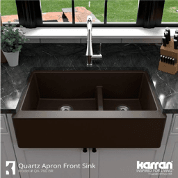 QA-760 Quartz Undermount Large/Small Bowl Kitchen Sink, 34" x 21-1/4" x 9", Brown Alt 3 - Image