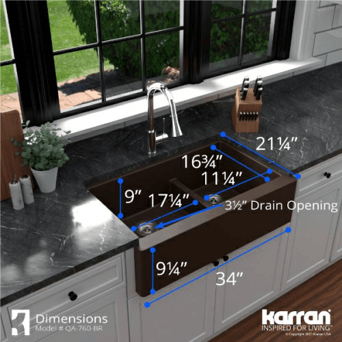 QA-760 Quartz Undermount Large/Small Bowl Kitchen Sink, 34" x 21-1/4" x 9", Brown Alt 5 - Image