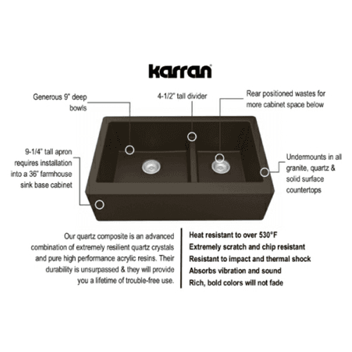 QA-760 Quartz Undermount Large/Small Bowl Kitchen Sink, 34" x 21-1/4" x 9", Brown Alt 6 - Image