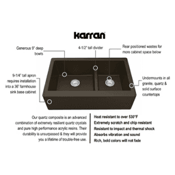 QA-760 Quartz Undermount Large/Small Bowl Kitchen Sink, 34" x 21-1/4" x 9", Brown Alt 6 - Image