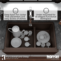 QA-760 Quartz Undermount Large/Small Bowl Kitchen Sink, 34" x 21-1/4" x 9", Brown Alt 7 - Image