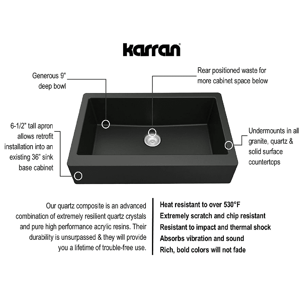 Karran QAR-750 Quartz Undermount Double Equal Bowl Sink - 34 x 21-1/4 x 9 inch - White