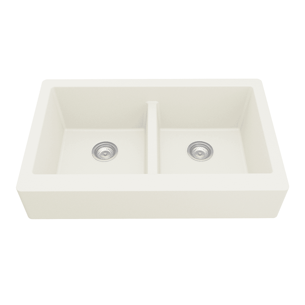 34 x 21-1/4 x 9 inch Karran QAR-750 Quartz Undermount Double Equal Bowl Sink - White