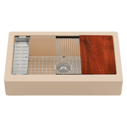 Quartz QARWS Retrofit Farmhouse/Apron Front Large Single Bowl Workstation Kitchen Sink, 34&quot; x 21-1/4&quot; x 9&quot;, Brown Alt 1 - Image