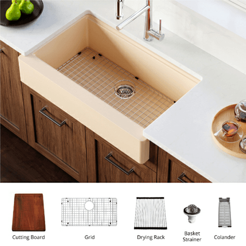 Quartz QARWS Retrofit Farmhouse/Apron Front Large Single Bowl Workstation Kitchen Sink, 34&quot; x 21-1/4&quot; x 9&quot;, Brown Alt 2 - Image