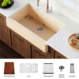 Quartz QARWS Retrofit Farmhouse/Apron Front Large Single Bowl Workstation Kitchen Sink, 34&quot; x 21-1/4&quot; x 9&quot;, Brown Alt 2 - Image