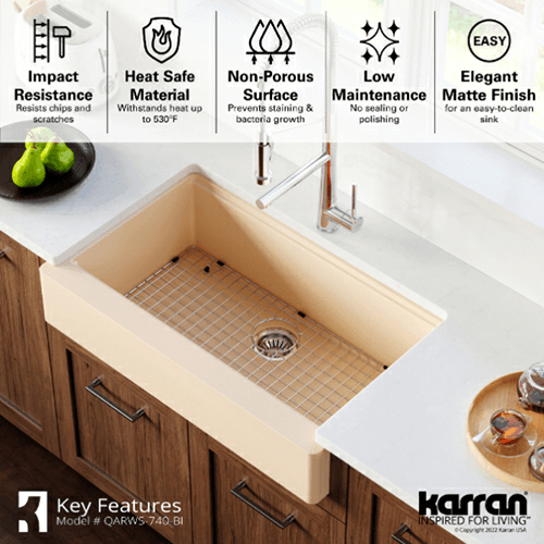 Quartz QARWS Retrofit Farmhouse/Apron Front Large Single Bowl Workstation Kitchen Sink, 34&quot; x 21-1/4&quot; x 9&quot;, Brown Alt 3 - Image