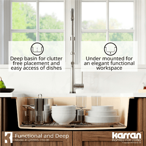 Quartz QARWS Retrofit Farmhouse/Apron Front Large Single Bowl Workstation Kitchen Sink, 34&quot; x 21-1/4&quot; x 9&quot;, Brown Alt 4 - Image