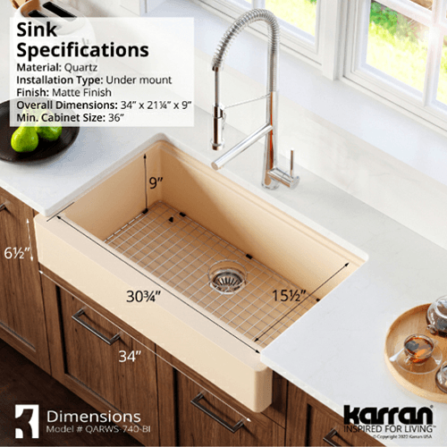 Quartz QARWS Retrofit Farmhouse/Apron Front Large Single Bowl Workstation Kitchen Sink, 34&quot; x 21-1/4&quot; x 9&quot;, Brown Alt 5 - Image
