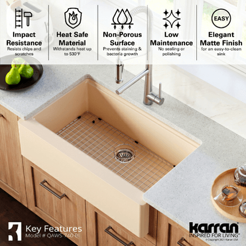 Quartz QAWS Farmhouse/Apron Front Large Single Bowl Workstation Kitchen Sink, 34&quot; x 21-1/4&quot; x 9&quot;, Brown Alt 3 - Image