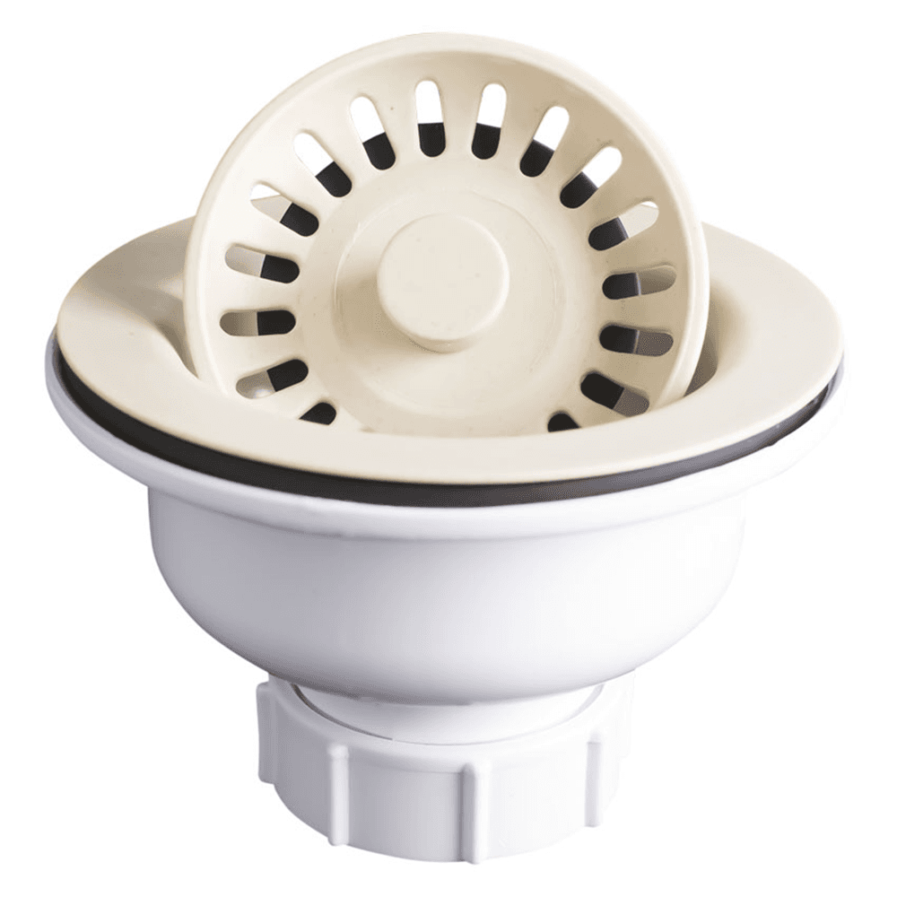 Karran 3-1/2" Quartz Strainer Basket, Brown - Image of strainer basket in use.