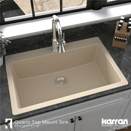 Quartz Top Mount/Drop-In Large Single Bowl Kitchen Sink Kit, 33" x 22" x 9", Bisque Alt 6 - Image