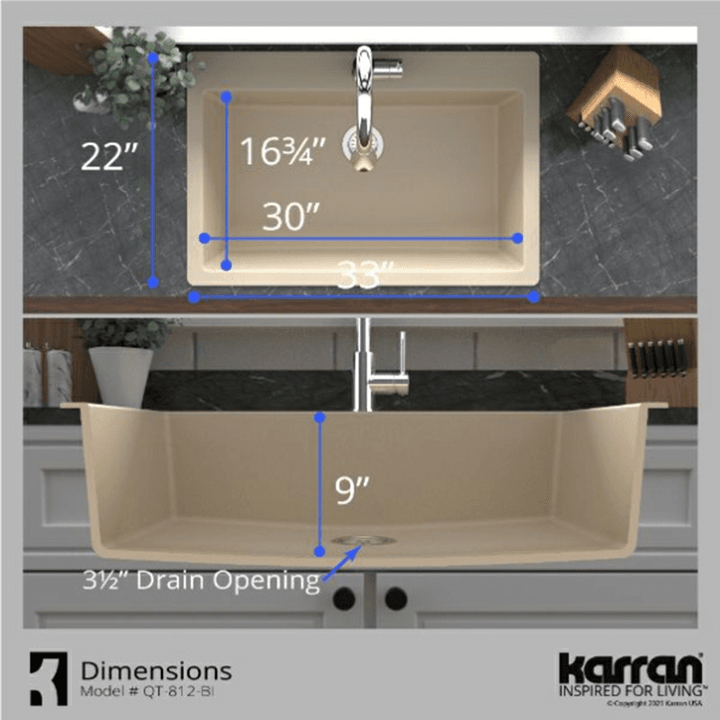 Quartz Top Mount/Drop-In Large Single Bowl Kitchen Sink Kit, 33" x 22" x 9", Bisque Alt 8 - Image