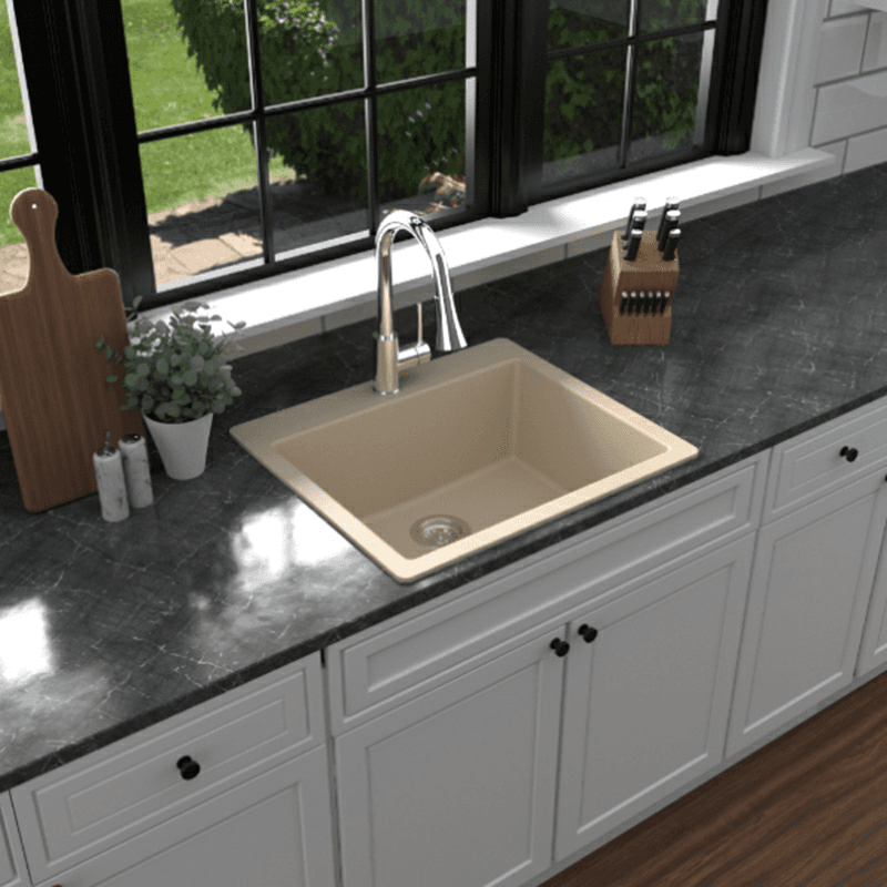 Quartz Top Mount/Drop-In Single Bowl Kitchen Sink Kit, 25" x 22" x 9", Gray Alt 5 - Image