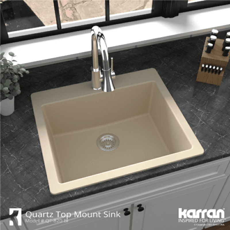 Quartz Top Mount/Drop-In Single Bowl Kitchen Sink Kit, 25" x 22" x 9", Gray Alt 6 - Image
