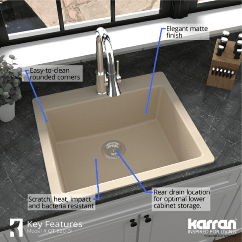 Quartz Top Mount/Drop-In Single Bowl Kitchen Sink Kit, 25" x 22" x 9", Gray Alt 7 - Image