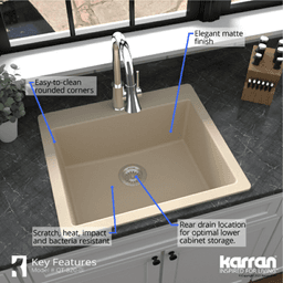 Quartz Top Mount/Drop-In Single Bowl Kitchen Sink Kit, 25" x 22" x 9", Gray Alt 7 - Image