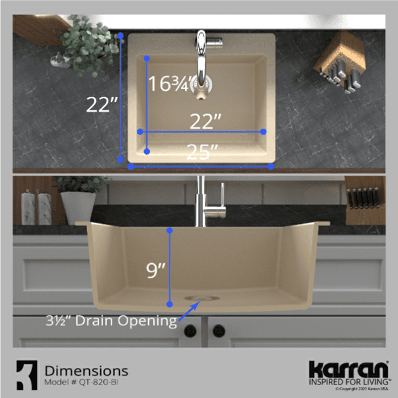 Quartz Top Mount/Drop-In Single Bowl Kitchen Sink Kit, 25" x 22" x 9", Gray Alt 8 - Image