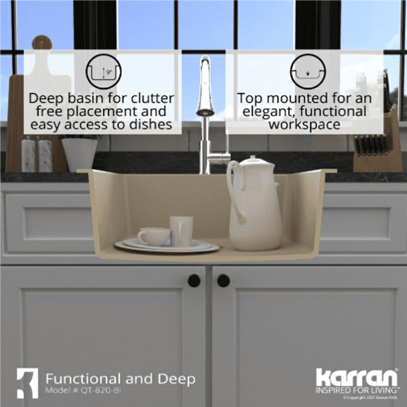 Quartz Top Mount/Drop-In Single Bowl Kitchen Sink Kit, 25" x 22" x 9", Gray Alt 9 - Image