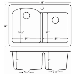 QT-610 Quartz Top Mount Large/Small Bowl Kitchen Sink