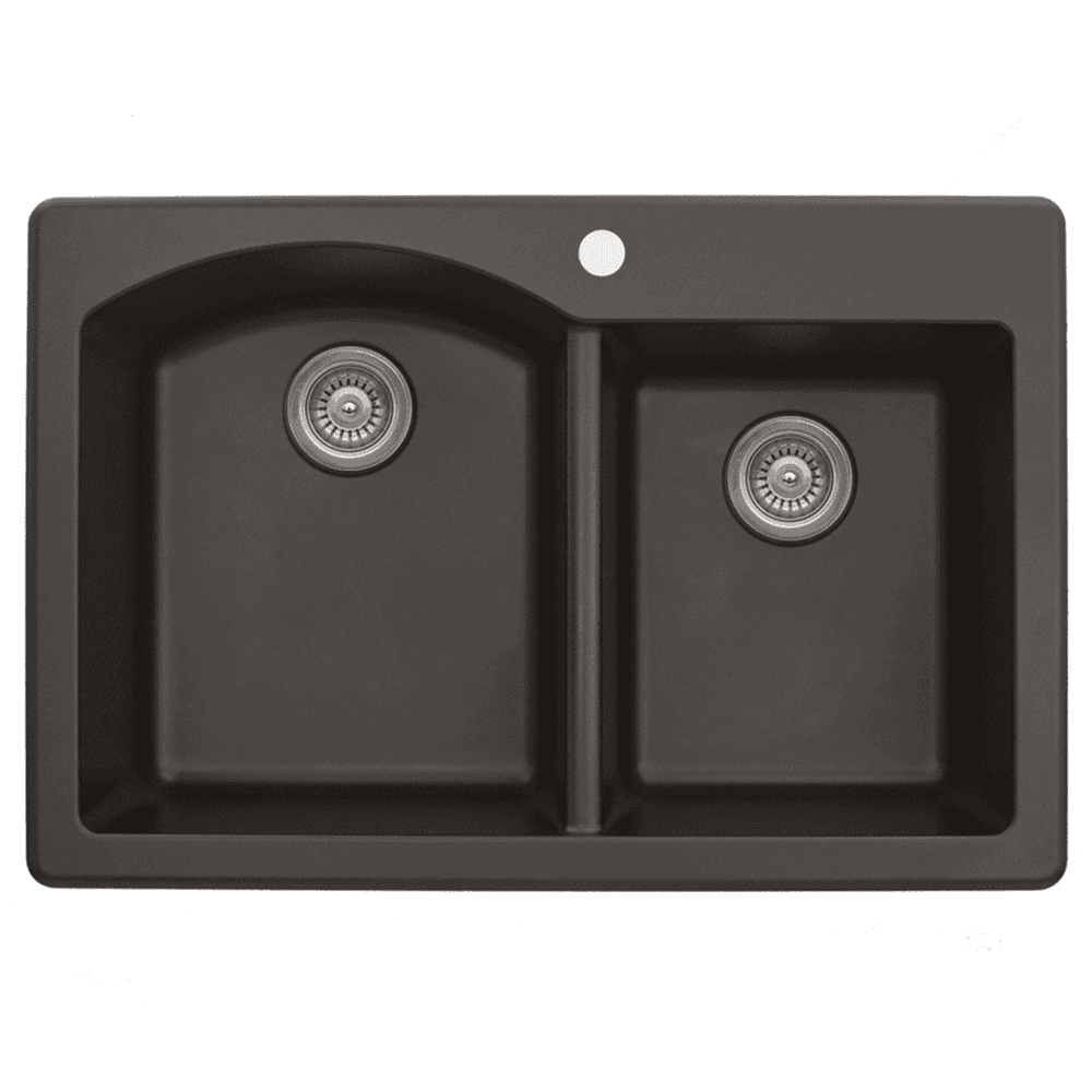 Brown Quartz Top Mount Kitchen Sink - Karran QT-610, 33" x 22" x 9" - Large/Small Bowl