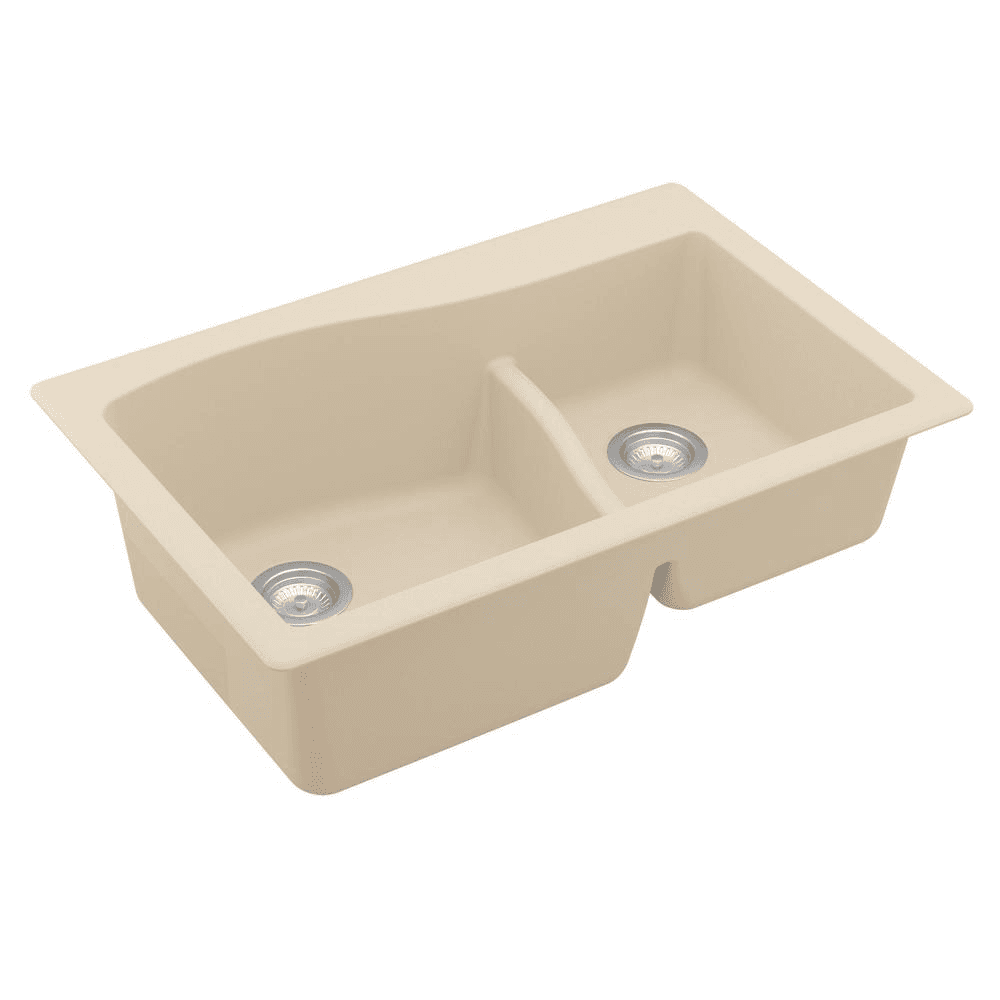 Karran QT-630 Quartz Top Mount Sink, Brown, Large/Small Bowl Detail