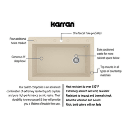 Karran QT-670 Quartz Extra Large Single Bowl Kitchen Sink, Black, 33" x 22" x 9"