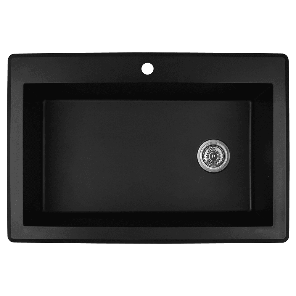 Black Quartz Kitchen Sink by Karran, QT-670 Top Mount, Extra Large, 33" x 22" x 9"