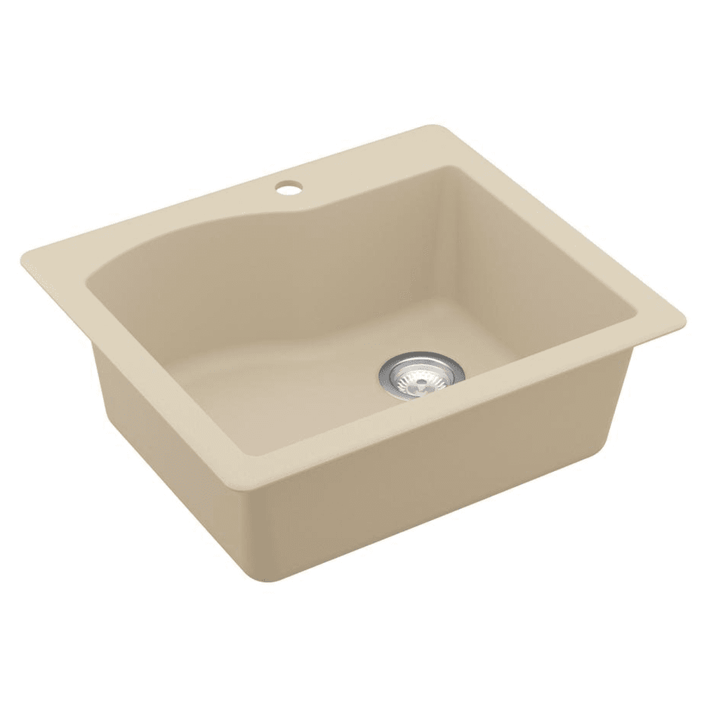 Karran QT-671 Quartz Top Mount Single Bowl Kitchen Sink, 25" x 22" x 9", Gray, Bottom View