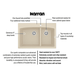 Karran QT-711 Quartz Top Mount Sink in Bisque