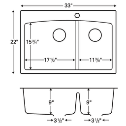 Karran Top Mount Quartz Sink with Large and Small Bowls