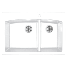 QT-711 Quartz Top Mount Large/Small Bowl Kitchen Sink in White - Front View