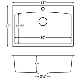 Karran QT-712 Quartz Top Mount Sink, Concrete Single Bowl Kitchen, 33x22x9