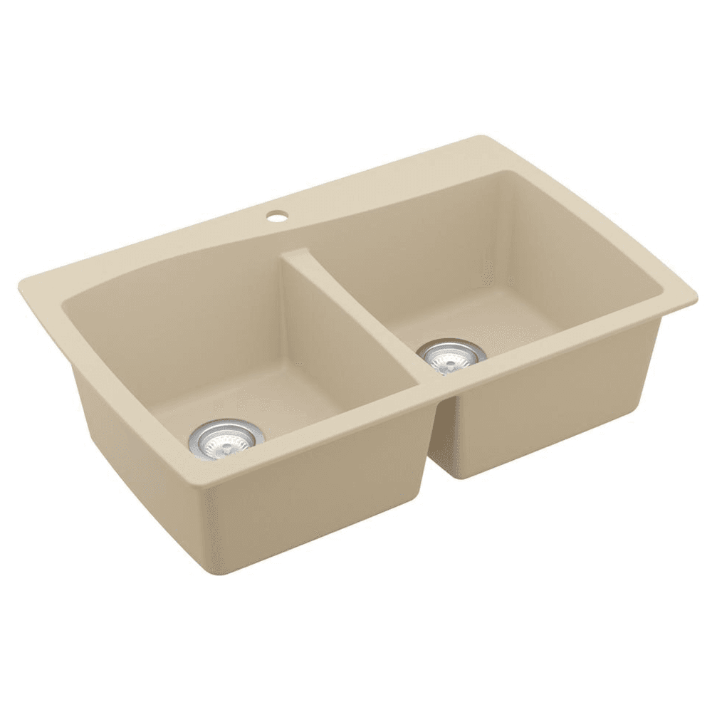 QT-720 Quartz Top Mount Double Equal Bowl Kitchen Sink, 34" x 22" x 9", Concrete - Front view