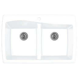 Karran QT-720 Kitchen Sink - 34x22x9 Inches, White Quartz, Top Mount, Double Equal Bowl