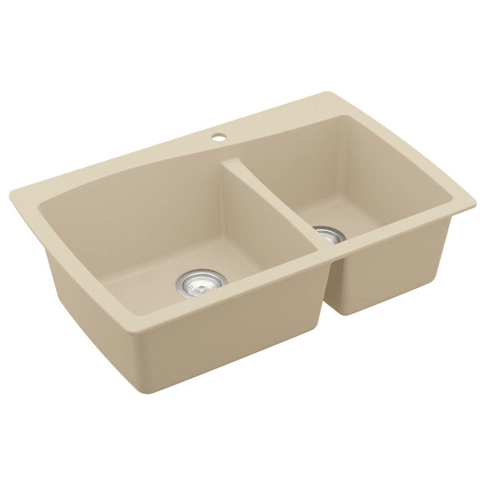 Black Quartz Top Mount Kitchen Sink, 34"x22"x9", Karran QT-721