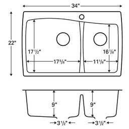 QT-721 Quartz Top Mount Large/Small Bowl Kitchen Sink 34x22x9 Brown