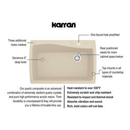 Karran QT-722 Kitchen Sink, Bisque, 34x22x9 inches