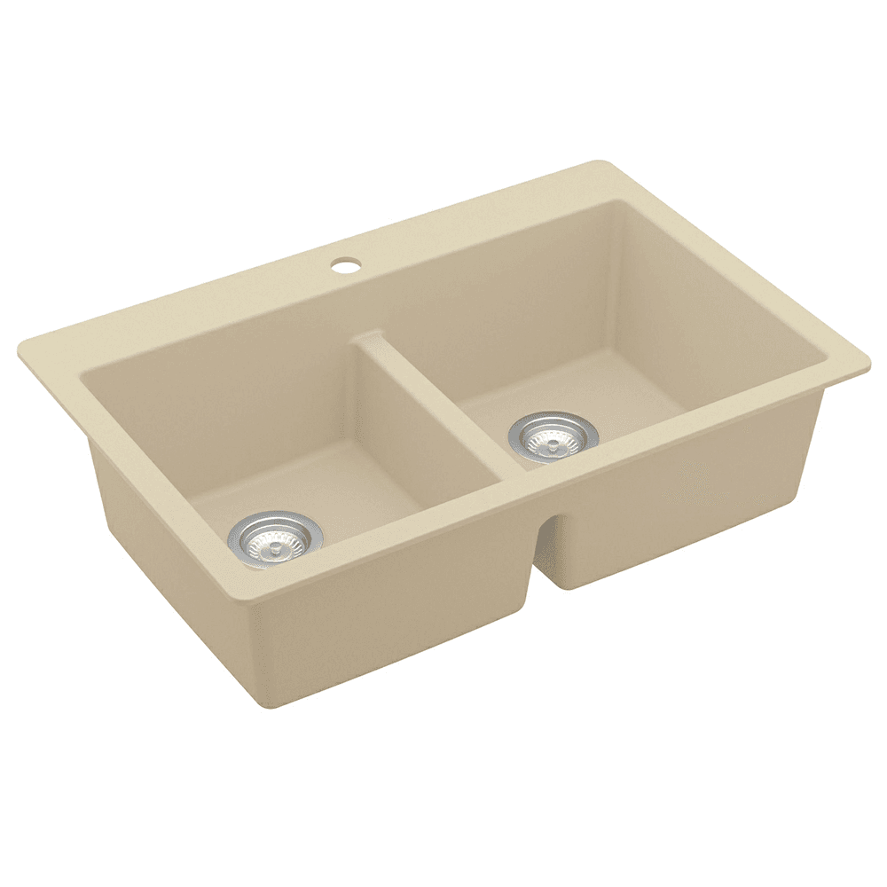 Bisque quartz top mount double equal bowl kitchen sink by Karran