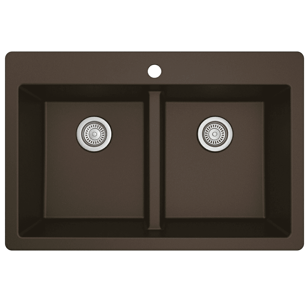 Brown QT-810 Quartz Top Mount Double Equal Bowl Kitchen Sink view 1