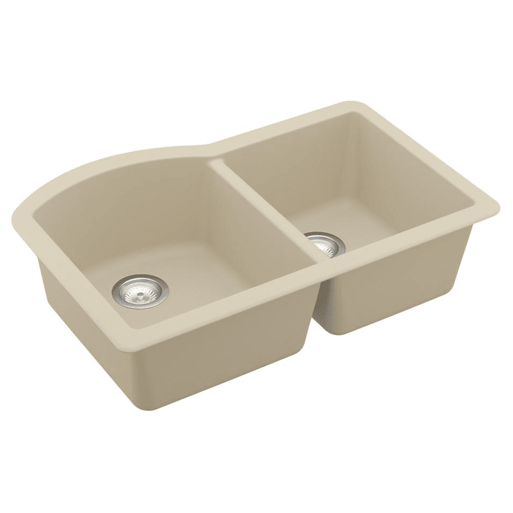 Karran QU-610 Quartz Under Mount Large/Small Bowl Kitchen Sink, Gray, Front View
