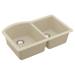 Karran QU-610 Quartz Under Mount Large/Small Bowl Kitchen Sink, Gray, Front View
