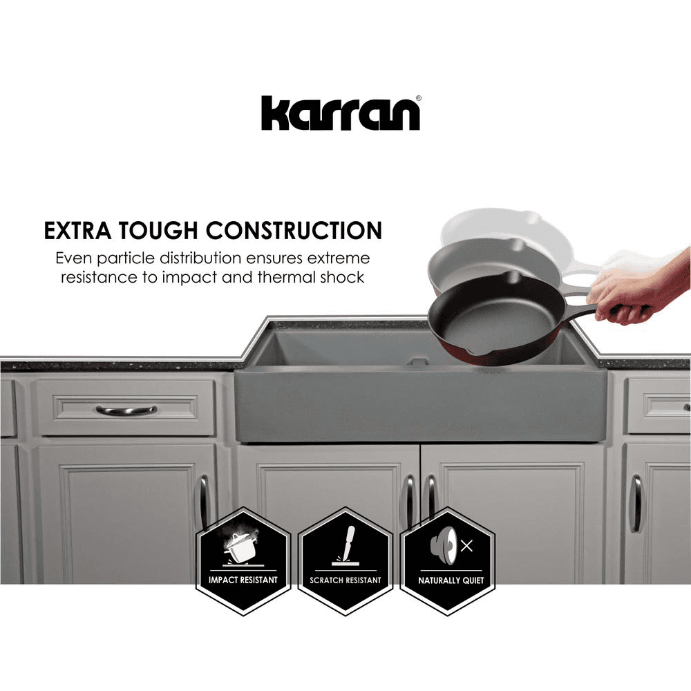 Karran QU-610 Quartz Under Mount Large/Small Bowl Kitchen Sink, Gray, Right View