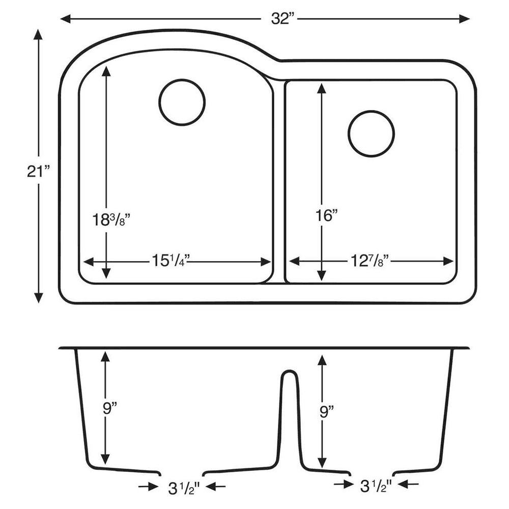 Large/Small Bowl Karran QU-610 Quartz Kitchen Sink