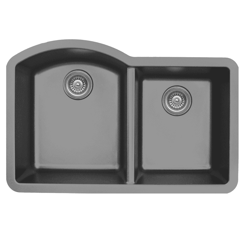 Karran QU-610 Quartz Under Mount Large/Small Bowl Kitchen Sink, Gray, Features View