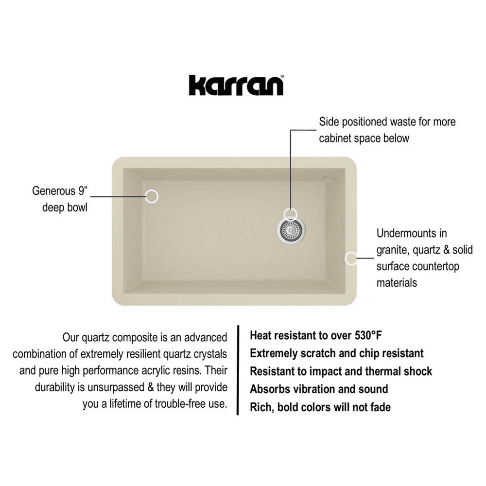 Karran QU-670 Quartz Under Mount Extra Large Single Bowl Kitchen Sink Gray Back View